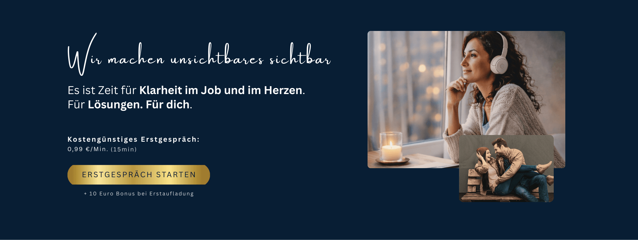 Werbegrafik für VIA.DIO Sternecoaching. Links Collage mit Menschen in meditativen, spirituellen oder glücklichen Momenten. Rechts violetter Hintergrund mit Text: „VIA.DIO Sternecoaching – Finde Klarheit & neue Wege“. Angebot: 20 Minuten Coaching für 0