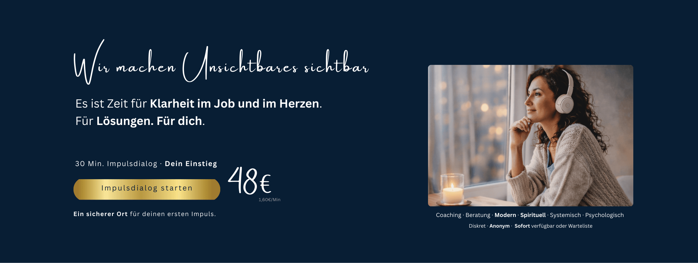 Werbegrafik für VIA.DIO Sternecoaching. Links Collage mit Menschen in meditativen, spirituellen oder glücklichen Momenten. Rechts violetter Hintergrund mit Text: „VIA.DIO Sternecoaching – Finde Klarheit & neue Wege“. Angebot: 20 Minuten Coaching für 0